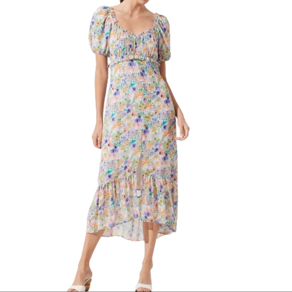 ASTR The Label Balloon Sleeve floral Midi Dress M